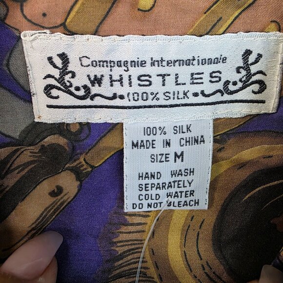 Whistles Silk Blouse Equestrian Medium Button-Up Vintage Deadstock 1980s Retro - Picture 2 of 10